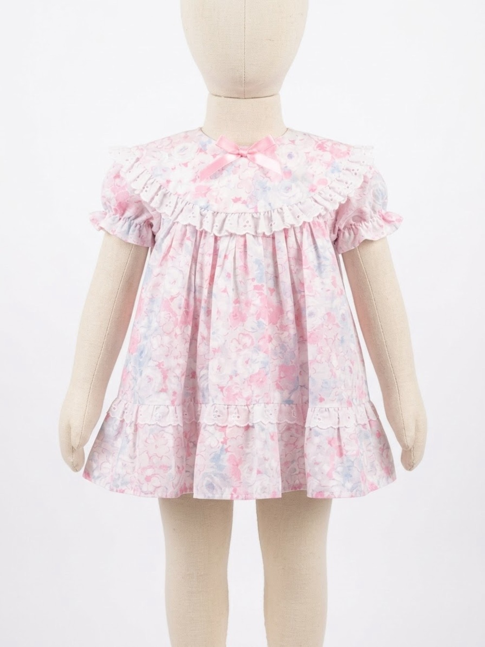 Pink Floral Ruffle Collar Girls' Dress Top